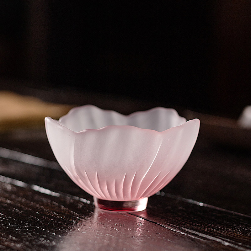 樱花冰川玻璃渐变磨砂茶杯图片
