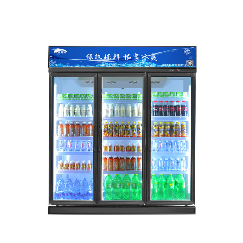 圣雪狐飲料啤酒展示柜三開(kāi)門(mén)冰柜風(fēng)冷冰箱黑色冷藏柜商用冷柜潮濕