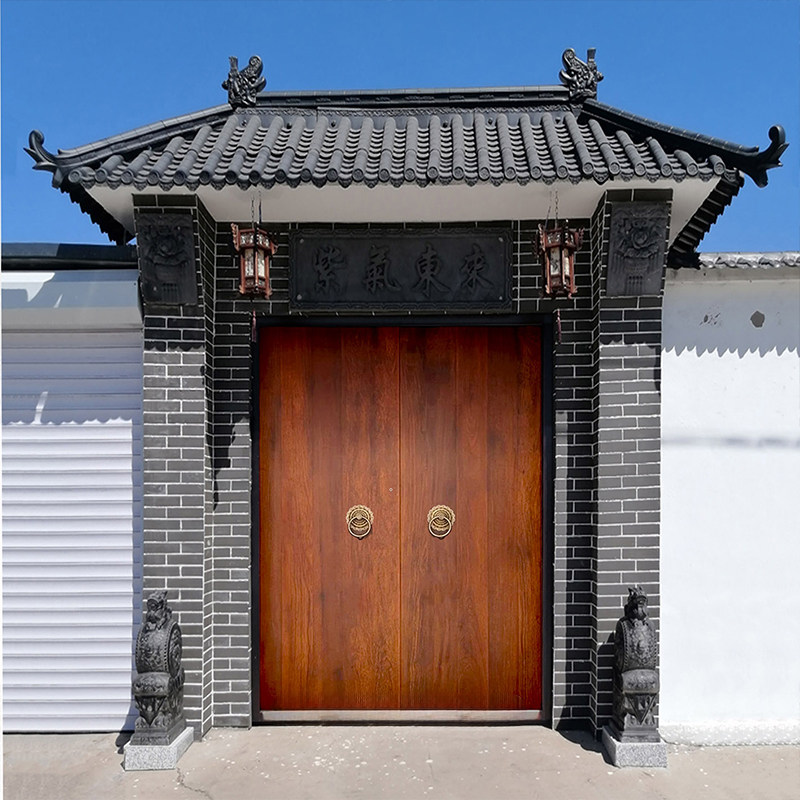 仿古中式印尼菠萝格原木庭院门