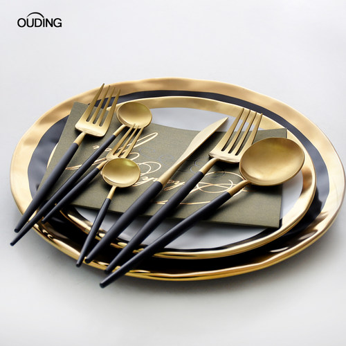 ouding百搭黑金刀叉叉子长柄