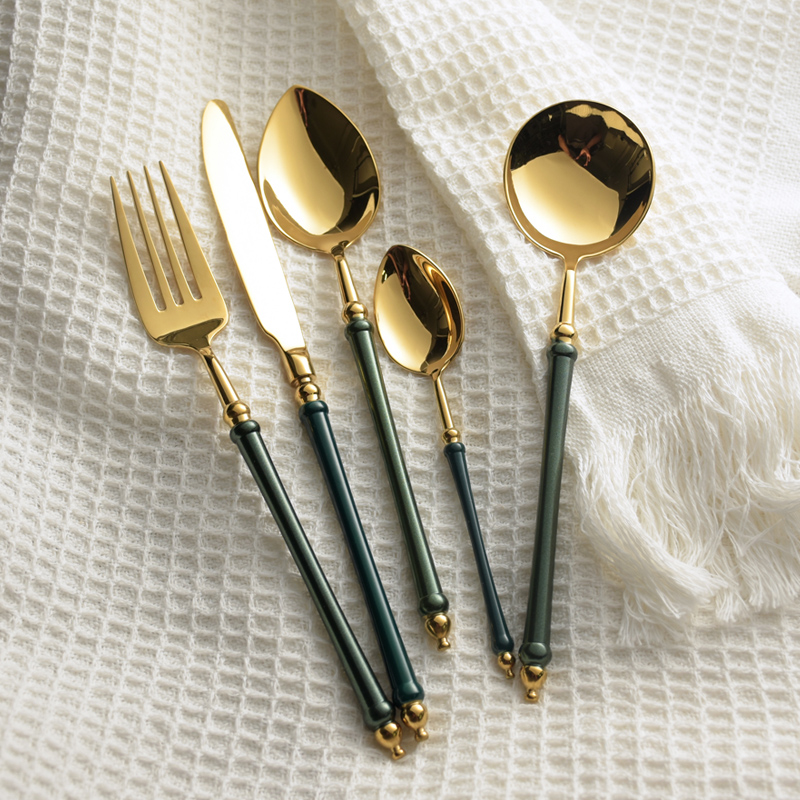绿金牛排刀叉勺套装汤勺咖啡勺