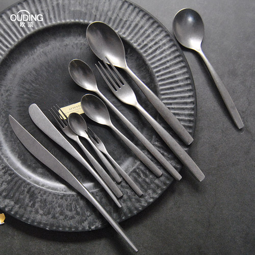 YIMIvivian复古做旧雾面不锈钢牛排刀叉勺子水果叉长柄搅拌咖啡勺 - 封面