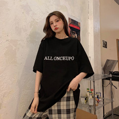 Real shot real price spring and summer new Korean women's loose casual versatile letter bottomed short sleeve T-shirt