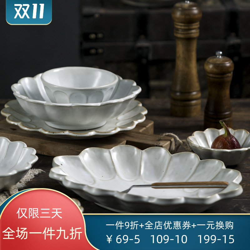 美浓烧日本复古套装粉引家用餐具