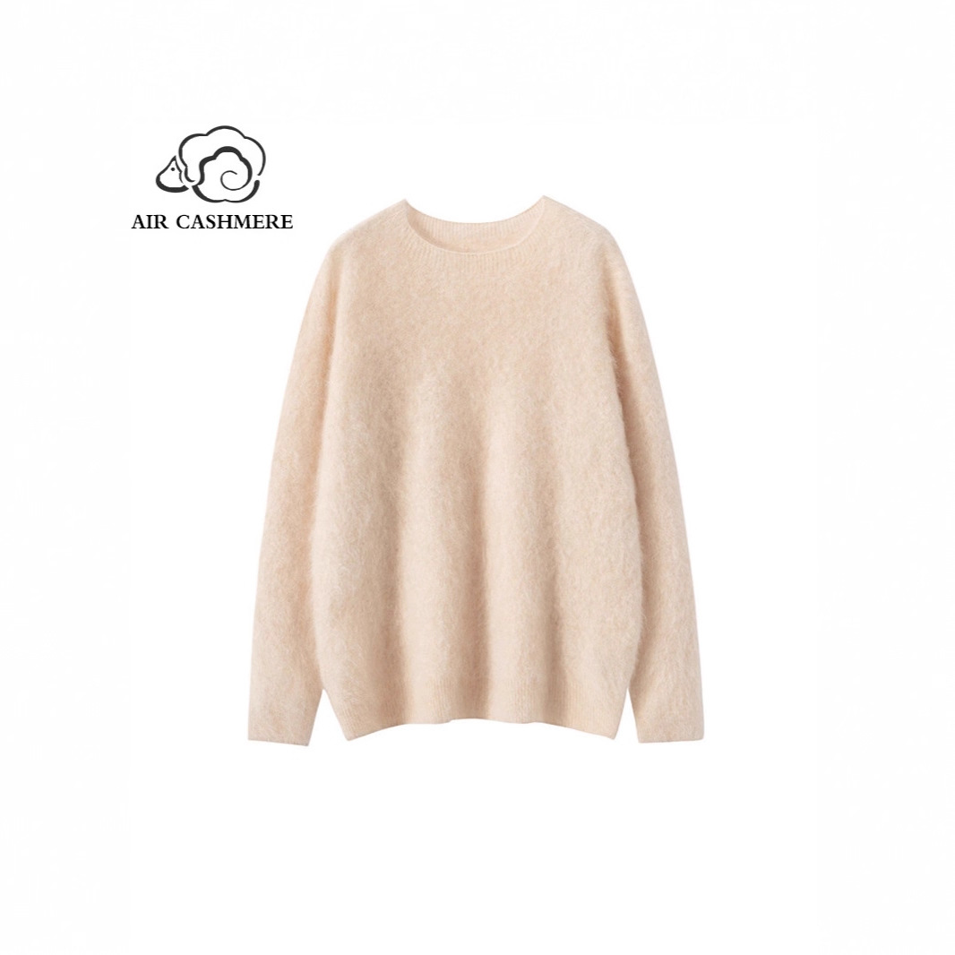 原绒！5山羊绒95羊毛拉绒V领毛衣一体成型拉毛上衣宽松