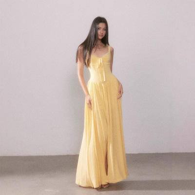 2025新款外贸云间晨雾灵感缪斯大衣法式蕾丝针织吊带开衩连衣裙