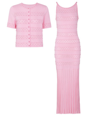 25310现货高端品质春秋新款钉珠网红针织上衣+吊带无袖连衣裙套装