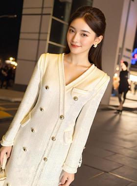 【有条件退】巴尔经典白色金丝长袖连衣裙气质名媛秋冬内搭裙子女