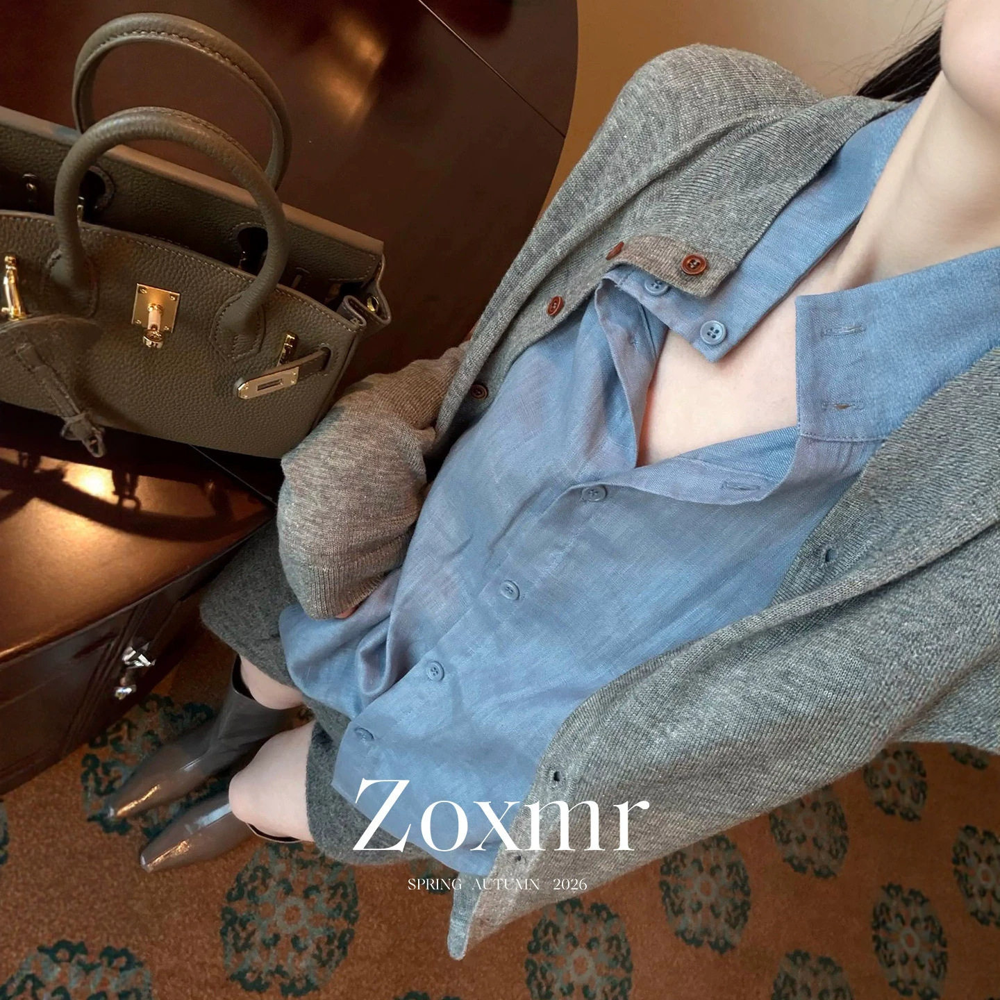 正奇特服饰/老钱风气质通勤休闲撞色假两件针织拼接衬衫女2026秋
