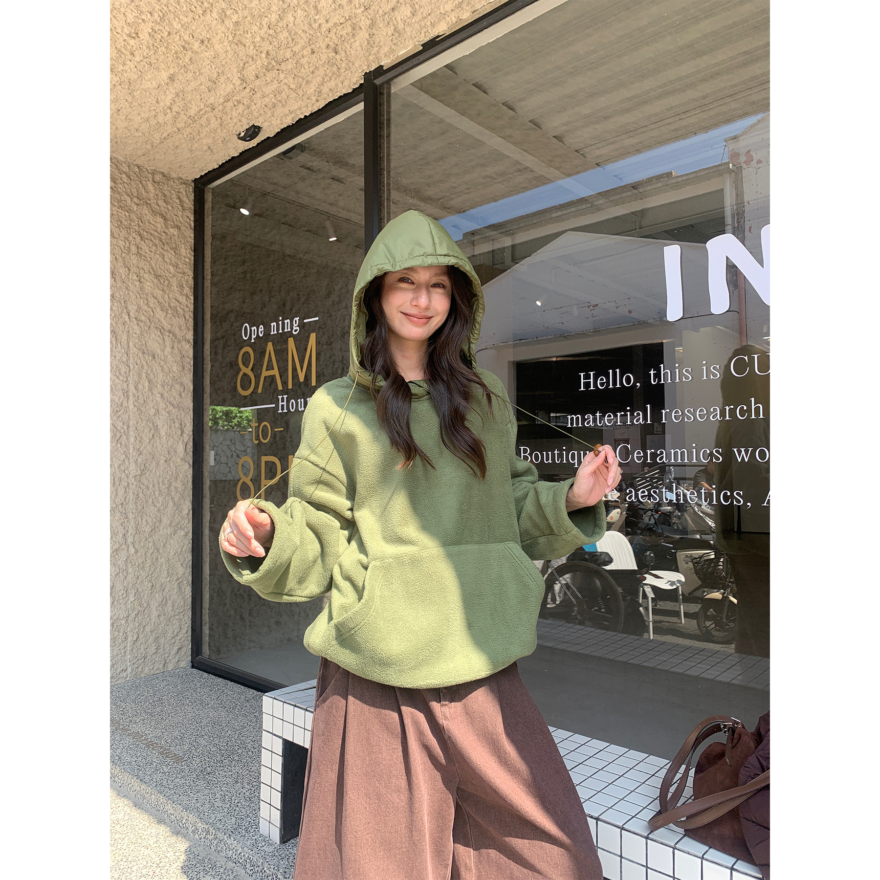 PRISCA内赫2025年十三行女装连帽绒感女士卫衣女秋冬季新款257207