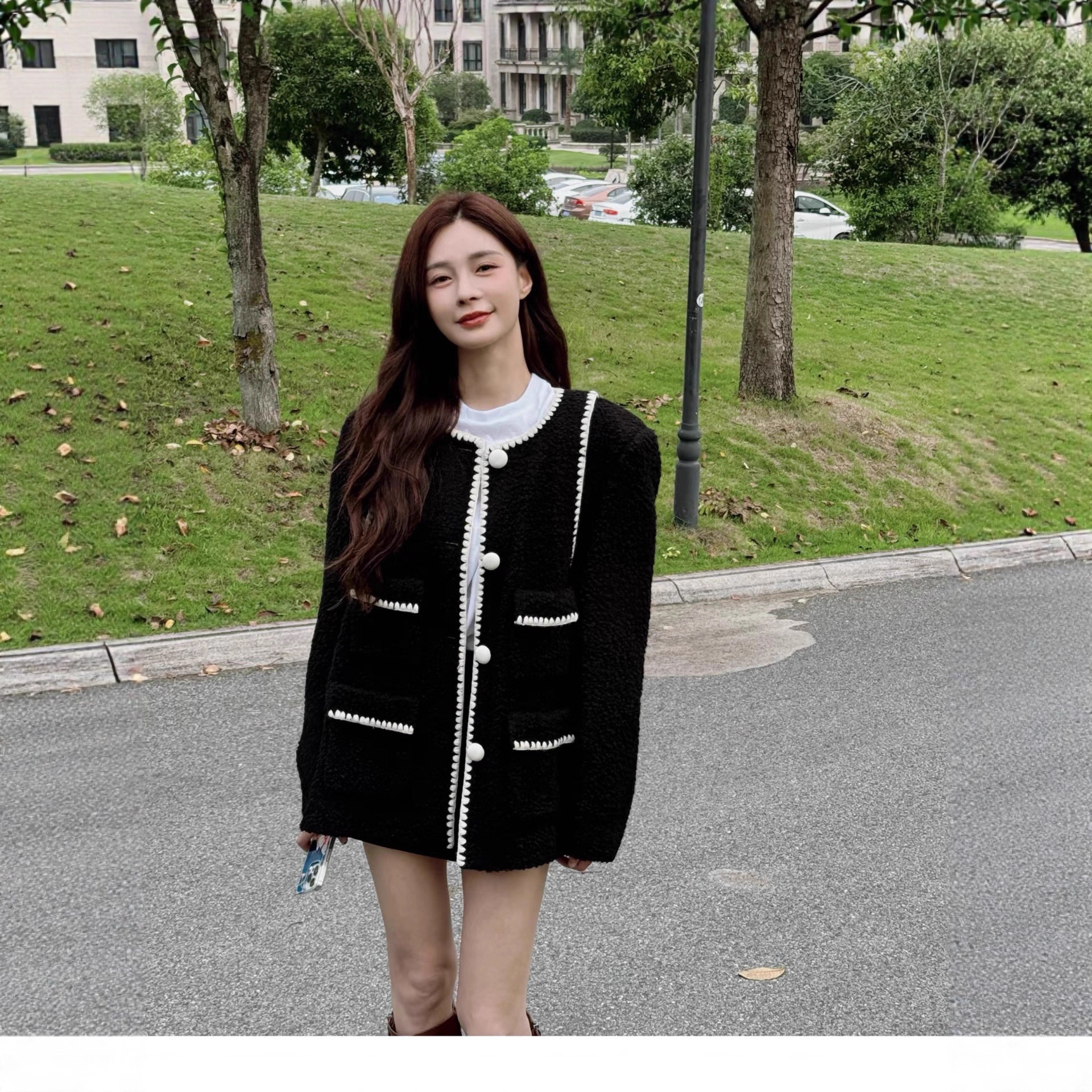 「沈梦辰同款」小众设计假两件小香风外套女士25PF千金风夹克上衣