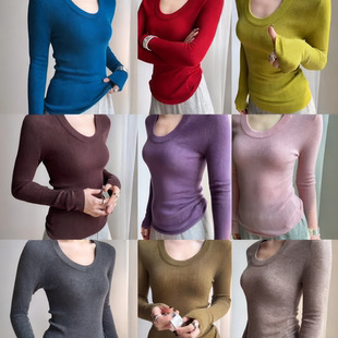 套头毛衣 U领30羊毛15色打底毛衣女针织修身 PRISCA 彩虹战队