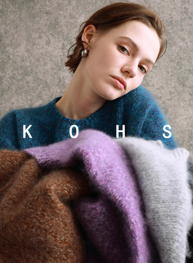 PRISCA /2025秋冬亲肤松弛感羊毛拉绒花纱针织衫圆领毛衣