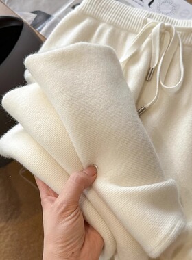 PRISCA/秋冬100%澳洲初剪羊毛高腰阔腿裤女休闲软糯羊毛直筒长裤