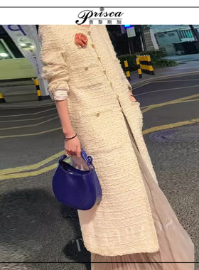 PRISCA 秋冬高级小香风毛呢长款秋冬外套羊毛羽绒服大衣女加厚