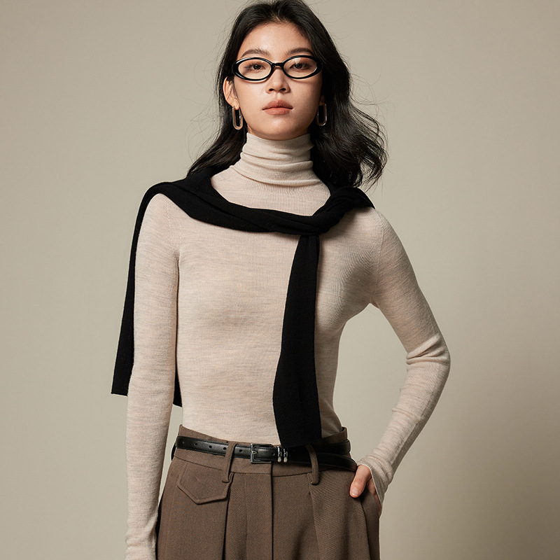 PRISCA德国扬子纱高领纯羊毛衫18针无缝打底衫女装针织衫秋冬上衣