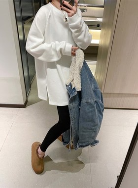 磨毛抓绒T恤2024年秋冬女加厚中长R款打底衫遮屁股上卫衣F101709