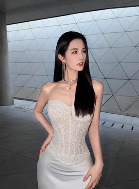 法式性感满钻亮片抹胸鱼骨吊带女收腰显瘦背心高级感外穿抹胸上衣