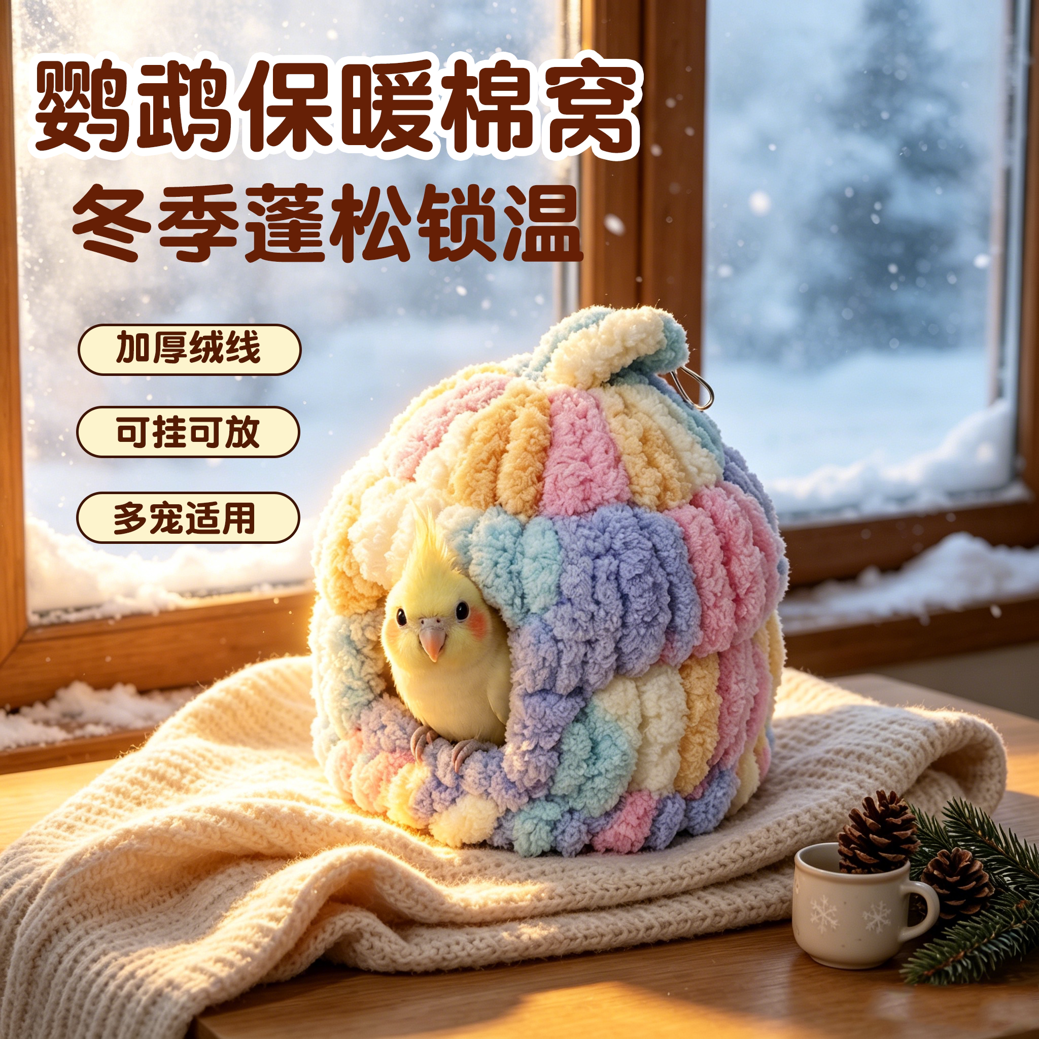 手工编织毛线鸟窝保暖棉窝鹦鹉小鸟过冬窝加厚绒线锁温冬季适用