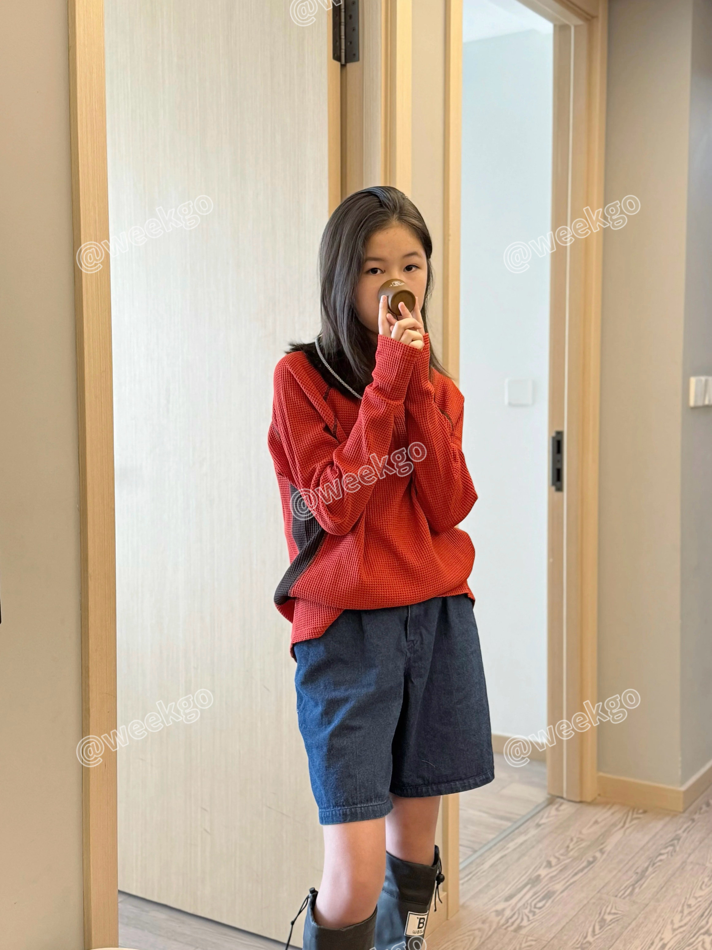 weekgo儿童三色半高领华夫格户外露营长袖上衣T恤亲子内搭,童装/婴儿装/亲子装,T恤,淘宝优惠券,粉丝福利购,淘宝优惠卷