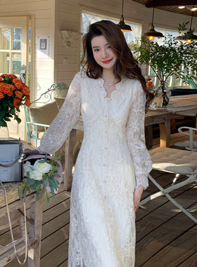 AM NANA法式漂亮长袖连衣裙女气质小个子仙女裙温柔风显瘦长裙子