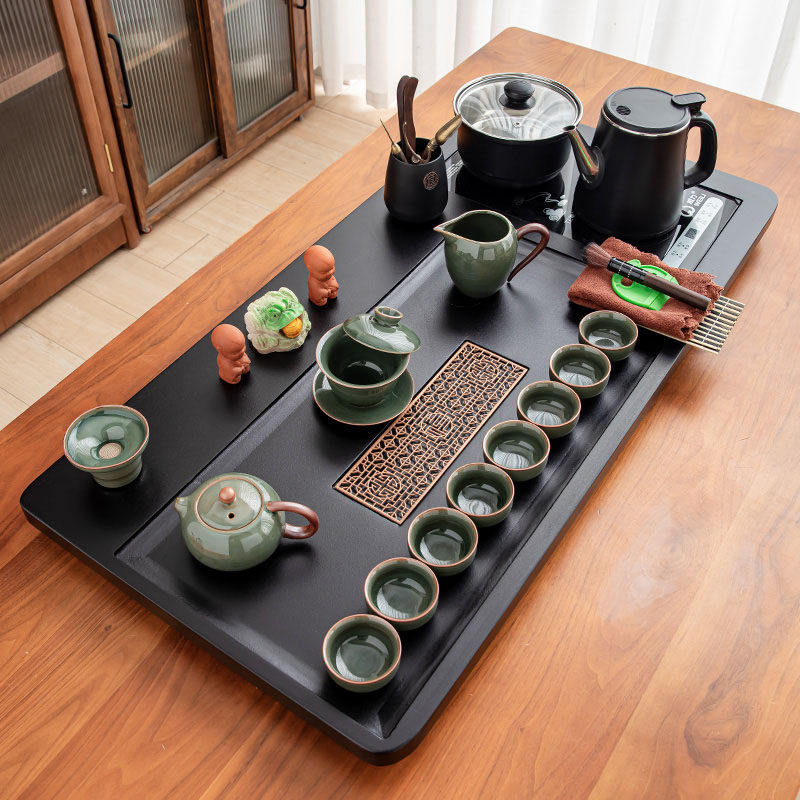 汝窑茶具茶台一整套茶盘套装全自动一体烧水壶古韵清欢茶盘家用款