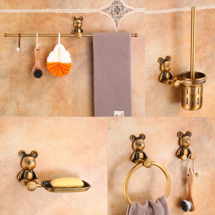 厨房浴室门后肥皂盒衣钩玄关暴力熊仿古小熊挂杆钩毛巾环马桶刷