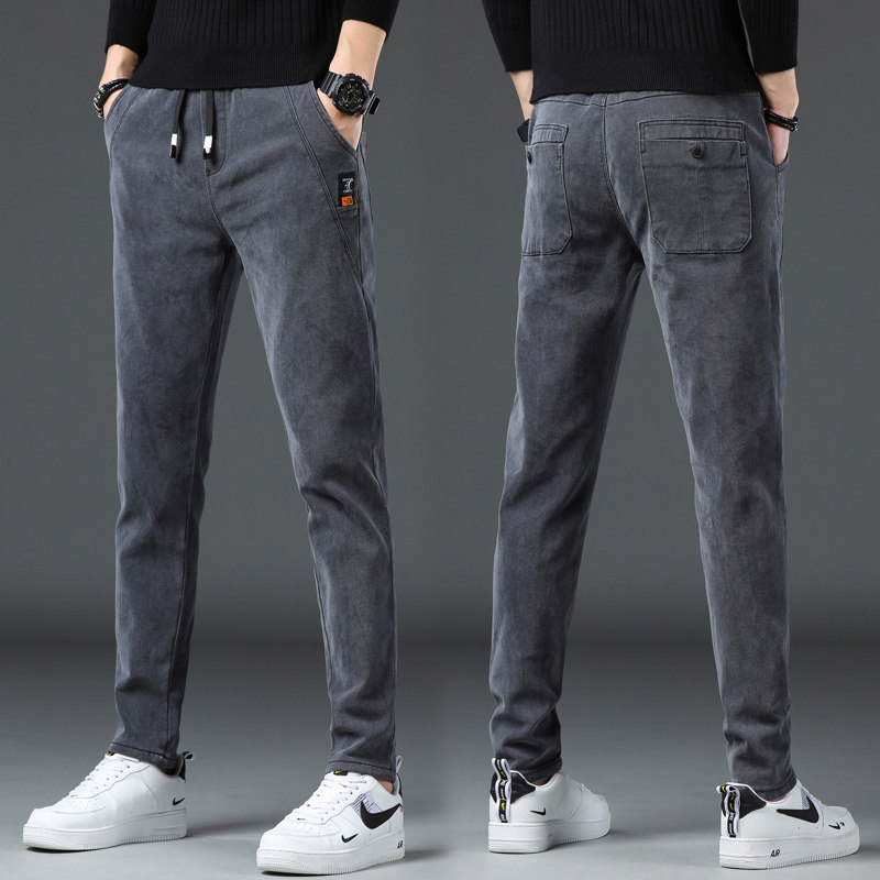秋季新款牛仔褲男青少年修身小腳褲子松緊腰韓版潮流百搭休閑長褲在類目 男裝, 牛仔褲中 - 來自Buy2taobao.com提供專業的淘寶代購服務