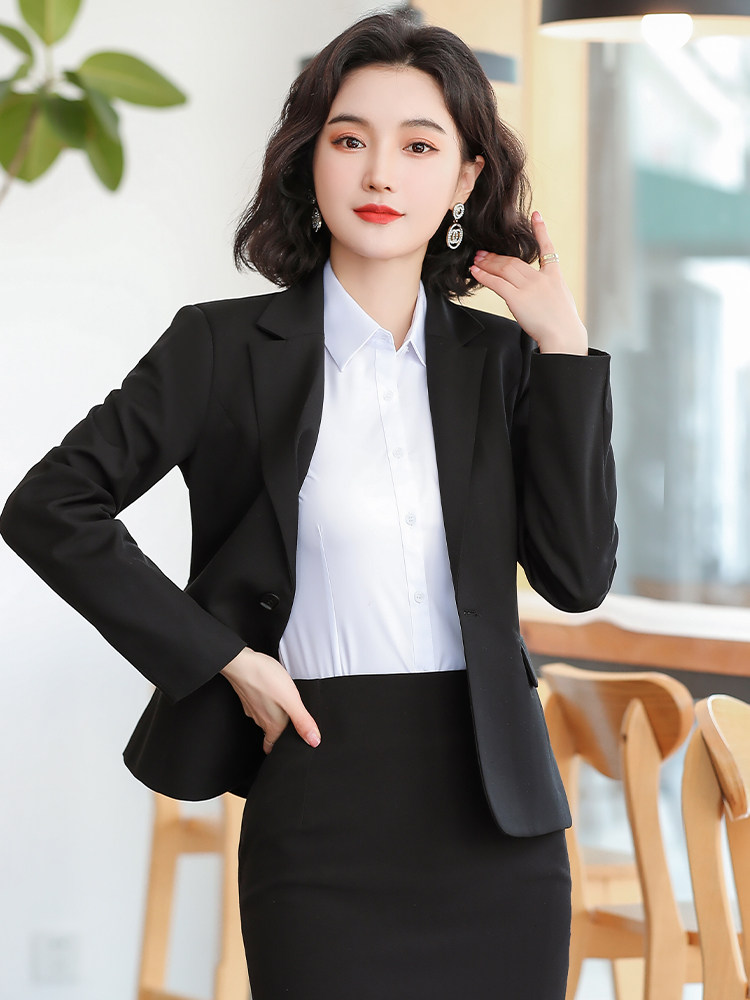 봄과 여름 대학생 인터뷰 전문 복장 작은 검은 양복 정장 기질 재킷 정장 여성 정장 탑 작업복
