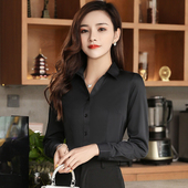 衬衫 女职业衬衣春夏修身 气质百搭工作服工装 黑色长袖 正装 黑衬衣ol