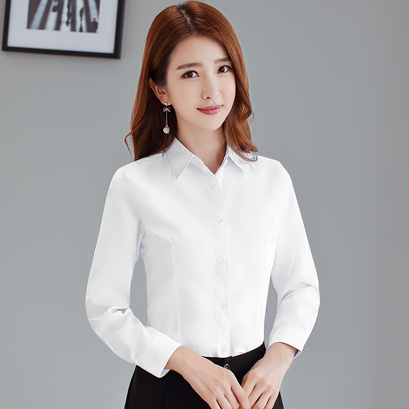 尖领白衬衫女韩版长袖大码秋修身