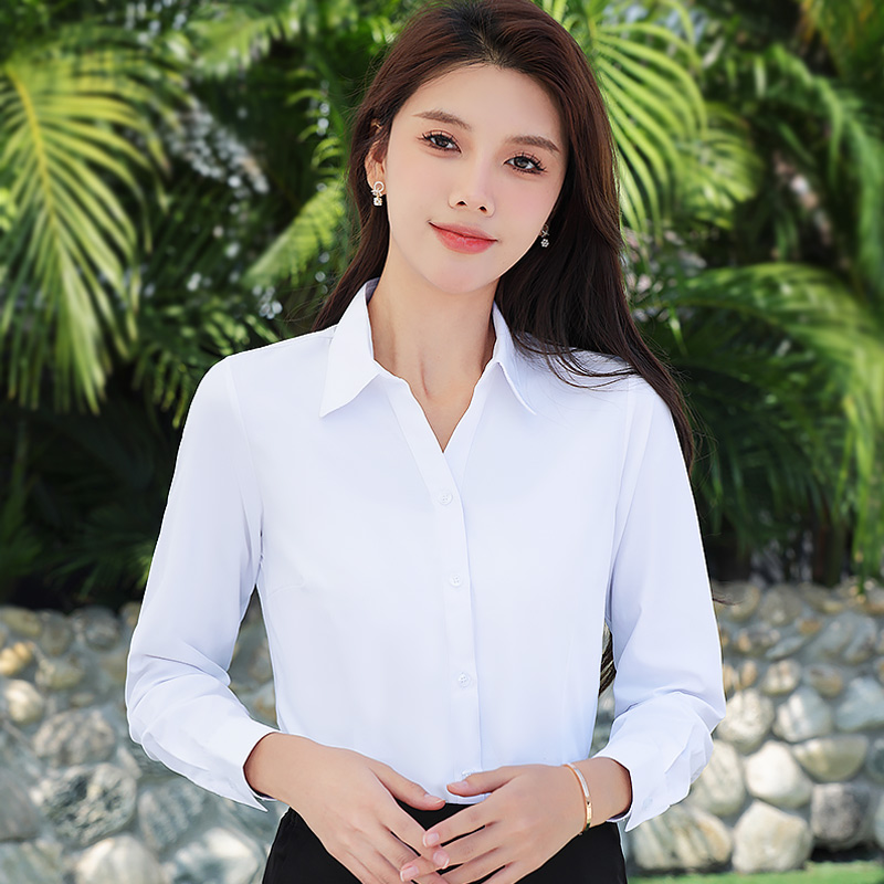 秋冬长袖白色衬衫女士