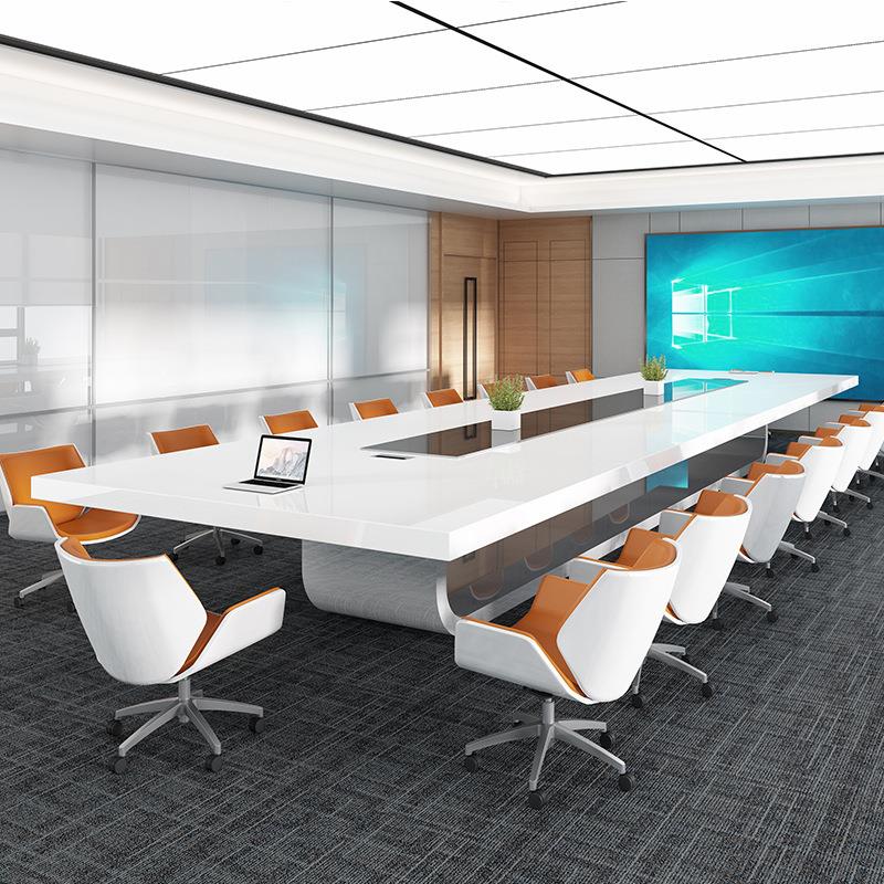 烤漆会议桌长桌简约现代大气大型长方形洽谈桌会议室桌椅组合