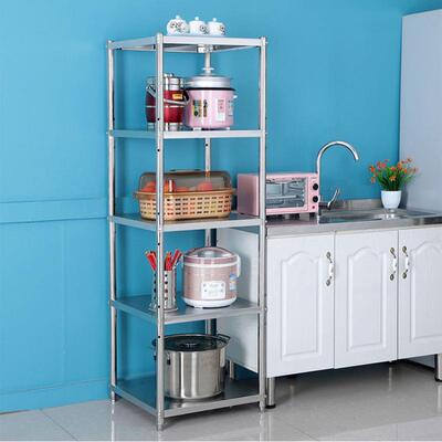 加厚不锈钢家用厨房架子置物架落地多层微波炉烤箱锅架收纳储物架