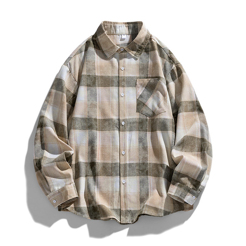 2026新款春秋季美式复古格子长袖衬衫男款潮流宽松休闲百搭上衣潮,男装,衬衫,淘宝优惠券,粉丝福利购,淘宝优惠卷