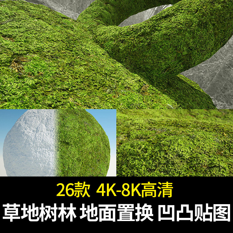 草地森林枯树枝地表面C4D渲染法线凹凸高清3DMAX纹理置换贴图材质
