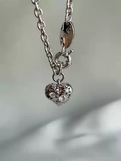 Vivienne Westwood Saturn Cutout 3D Heart Rhinestone Punk Peach Heart Couple Valentine's Day Gift Bracelet