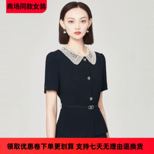 女装 娜家同款 2025夏季 新品 娃娃领百搭收腰套头上衣 时尚 配腰带