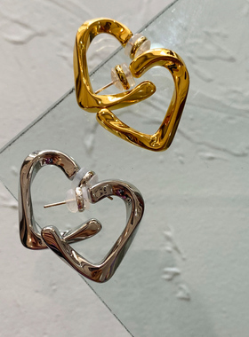 法式耳环女夏款B925银针唐嫣同款不规则厚镀24K真金独特造型耳饰