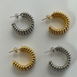 B家新款 耳环极简素圈才是永恒高品厚镀金麻花电话线925银针耳饰女