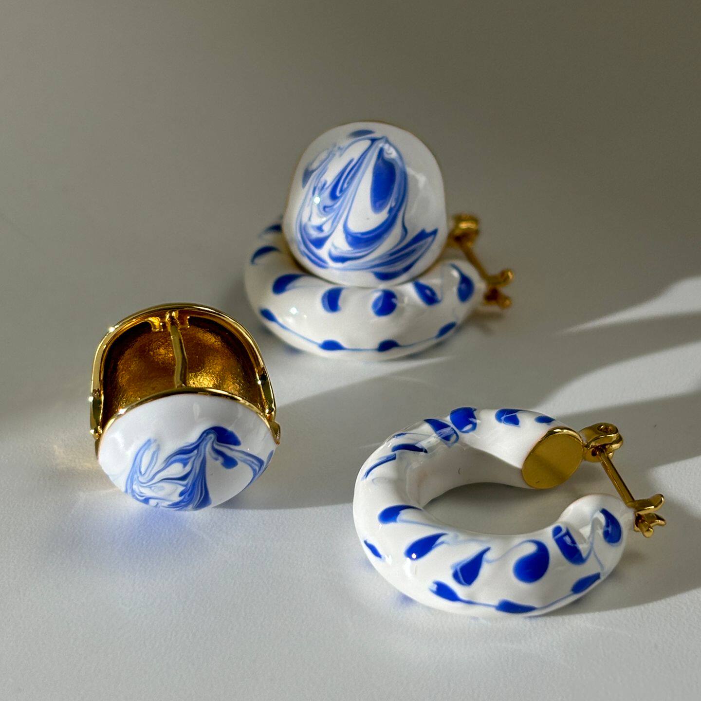 法式漂亮独特耳环特别小众新中式风青花瓷系列搭配旗袍绝美耳圈女