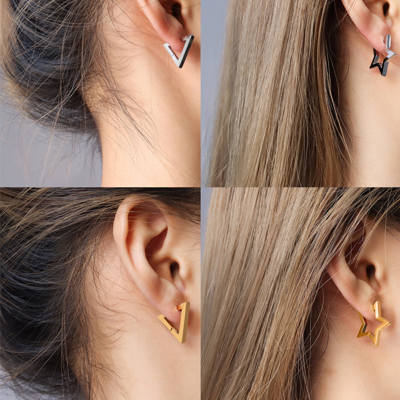 不掉色设计欧美风钛钢女镀金耳环