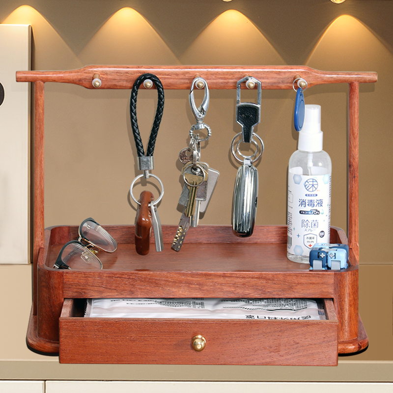 红木进门口放钥匙收纳盒玄关实木入户门口鞋柜上挂钥匙置物架摆件