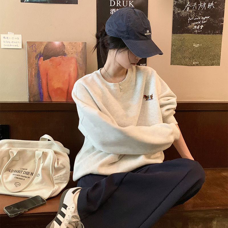 复古风韩系百搭卡通印花圆领卫衣