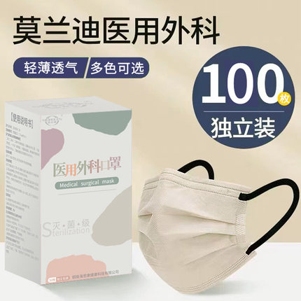 莫兰迪色医用外科口罩女一次性医疗医护用四层彩色高弹单独立包装