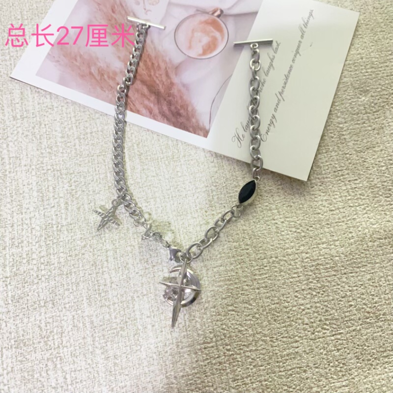 新款T恤卫衣衣服钛钢装饰链一字扣挂钩衣领链时尚可拆卸链条挂件