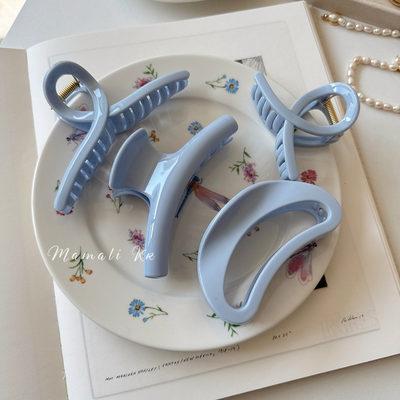 法式少女奶油蓝色抓夹百搭鲨鱼夹