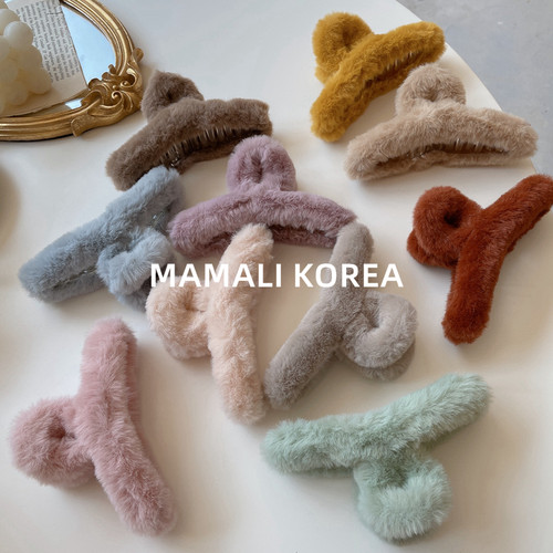 秋冬新款奶油色毛绒少女网红发夹