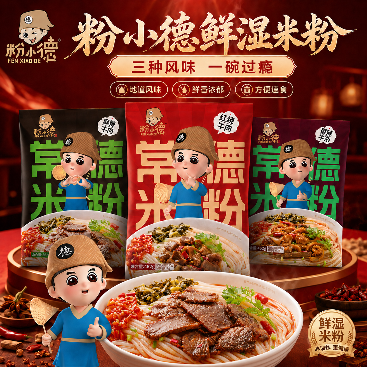 正宗湖南常德米粉津市红烧麻辣牛肉圆粉早餐方便速食鲜湿米粉特产