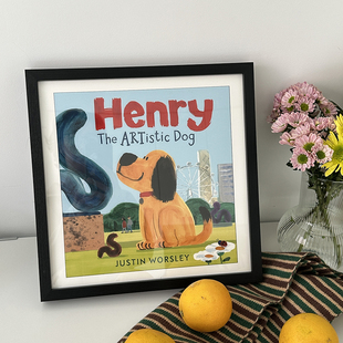 《艺术狗亨利》儿童房环保实木雪弗板背板可爱小狗正方形装饰画